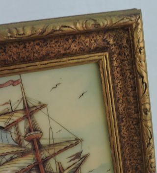 Vintage Framed Artini Signed Engraving Ship Sea Nautical Art Picture 6