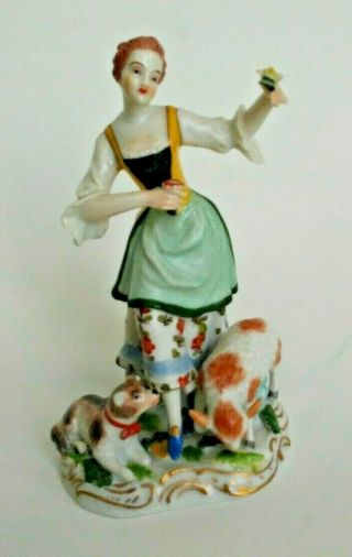 Antique German Dresden Potschappel Handpainted Figure Of A Shepherdess Meissen
