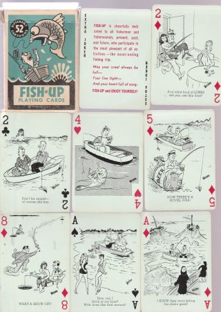 Fish Up Deck Of Humorous Fishing Related Playing Cards Blue Version