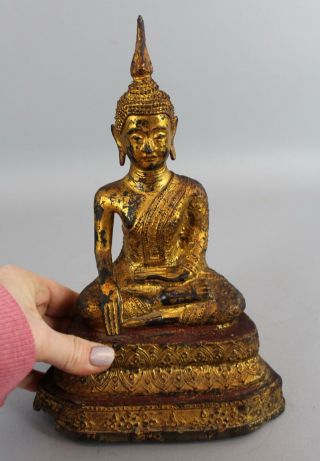 Antique 19thC Rattanakosin Kingdom Siam Thai Gold Gilt Bronze Buddha,  NR 10