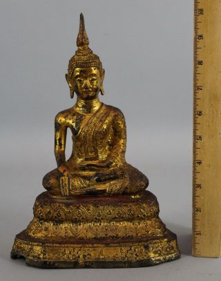 Antique 19thc Rattanakosin Kingdom Siam Thai Gold Gilt Bronze Buddha,  Nr