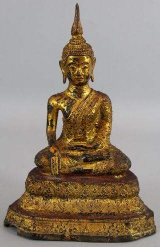 Antique 19thC Rattanakosin Kingdom Siam Thai Gold Gilt Bronze Buddha,  NR 2