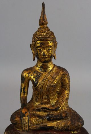 Antique 19thC Rattanakosin Kingdom Siam Thai Gold Gilt Bronze Buddha,  NR 3