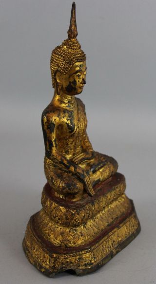 Antique 19thC Rattanakosin Kingdom Siam Thai Gold Gilt Bronze Buddha,  NR 5