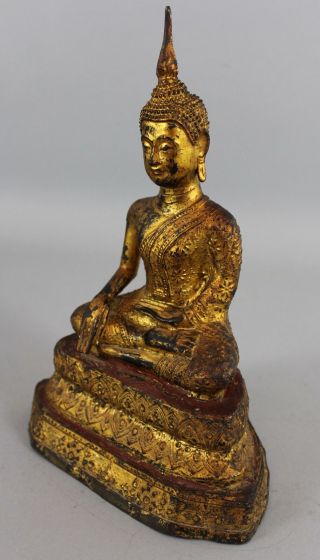 Antique 19thC Rattanakosin Kingdom Siam Thai Gold Gilt Bronze Buddha,  NR 9