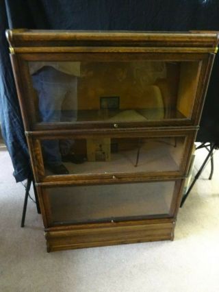Antique Oak Globe Wernicke 3 Stack Barrister Bookcase