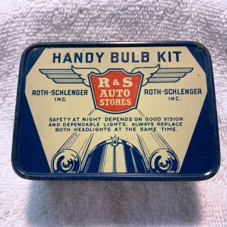 Vintage Antique Spare Bulb Kit Tin,  R & S Auto Stores,  Jersey Owned & Operated