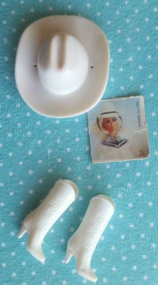 Vintage Mattel White Cowboy/cowgirl Hat & Boots For Barbie Doll