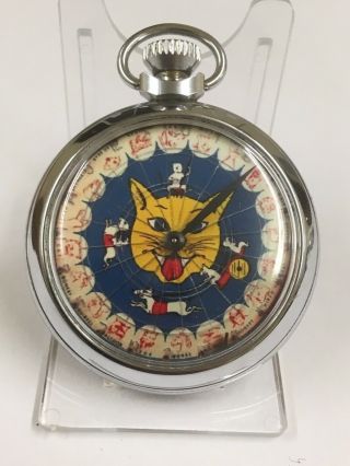 Vintage Spinning Gambling Gaming Pocket Watch Cat & Mouse Gwo,  Please Look