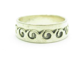 Sterling Silver.  925 Wave Design Wide Band Antique Finish Ring Size 11 Gift