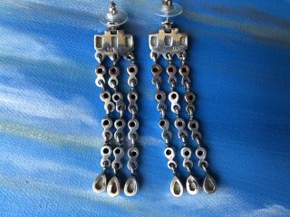 Vintage 925 Marked Sterling Silver Pearl And Black Onyx Long Dangle Earrings 2