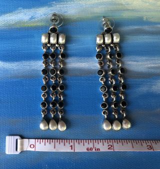 Vintage 925 Marked Sterling Silver Pearl And Black Onyx Long Dangle Earrings 4