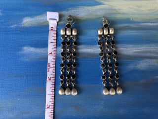 Vintage 925 Marked Sterling Silver Pearl And Black Onyx Long Dangle Earrings 6