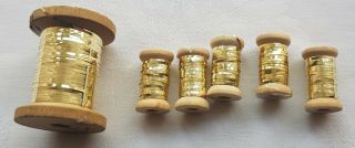 Wooden Spool Of Vin.  Gold Metallic Thread Flat Wide 5 Yrds French 1/8 Wide