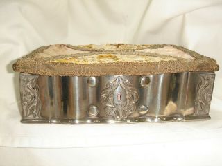 An Unusual Antique Heavily Silver Plated Book/trinket Box With Wood & Cloth Lid
