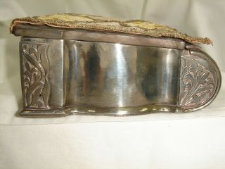 An Unusual Antique Heavily Silver Plated Book/Trinket Box with Wood & Cloth Lid 3