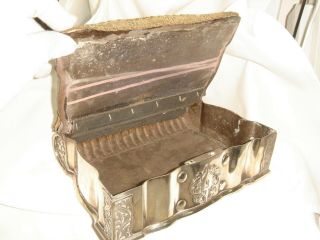 An Unusual Antique Heavily Silver Plated Book/Trinket Box with Wood & Cloth Lid 7