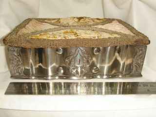 An Unusual Antique Heavily Silver Plated Book/Trinket Box with Wood & Cloth Lid 8