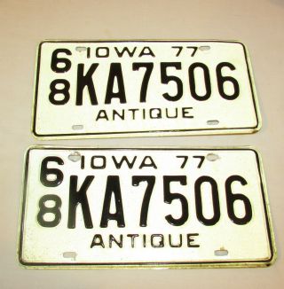 Vintage 1977 Set Of Iowa - State License Plate Antique Ka7506 County 68