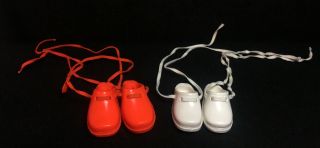 Vintage Ideal Crissy Velvet Toy Doll Shoes Orange White Clogs Set Hong Kong