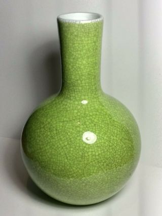 Antique 19/20th C Chinese Lime Green Crackle Glaze Bottle Vase Republic