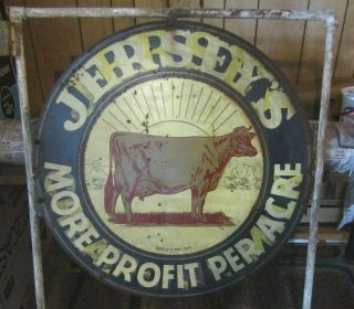 Antique 1940s 36 " Round Jerseys Dairy Milk Cow Farm Sign Double Sided