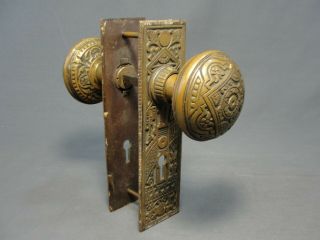 Complete Antique Brass Bronze East Lake Style Door Knob Doorknob Set Victorian