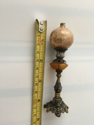 Antique dolls house oil lamp pos rock & graner 4” tall 6