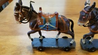 3 Antique German Pull Toy Donkey on rolling platform wheels.  Steiff? 2