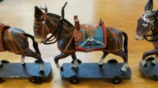 3 Antique German Pull Toy Donkey on rolling platform wheels.  Steiff? 3