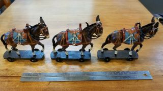 3 Antique German Pull Toy Donkey on rolling platform wheels.  Steiff? 5