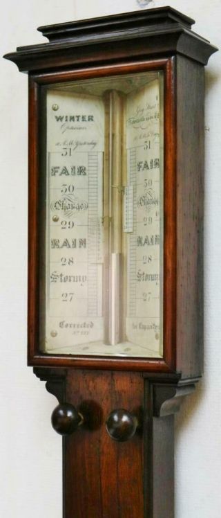 Antique English Solid Oak Stick Wall Barometer & Thermometer,  G.  Fleet Newcastle 4