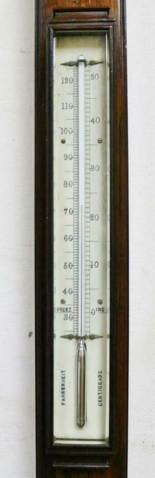 Antique English Solid Oak Stick Wall Barometer & Thermometer,  G.  Fleet Newcastle 7