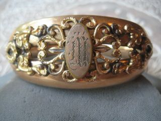 Antique Victorian Gold Filled Engraved Hinged Bangle Bracelet " M " Monogram