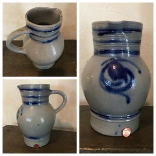 Vintage French Salt Glaze Stoneware Pottery Pitcher 