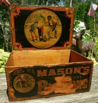 Vintage Advertising Wooden Box Mason Shoe Polish Wood Old General Store Label