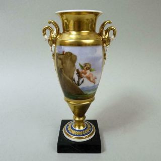 Antique Paris French Porcelain Empire Hand Painted Vase C.  1820