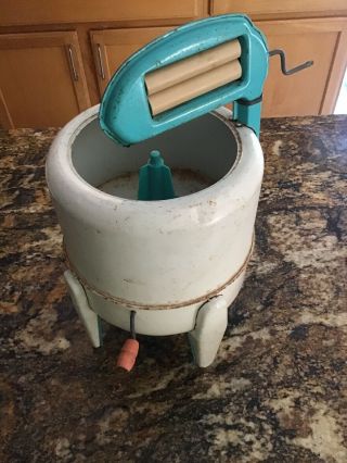 Vintage Antique Metal White With Aqua Toy Washing Machine See Pictures