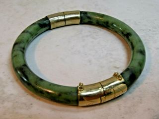 Antique Art Deco Rolled Gold Jade Jadeite Bangle With Safety Chain
