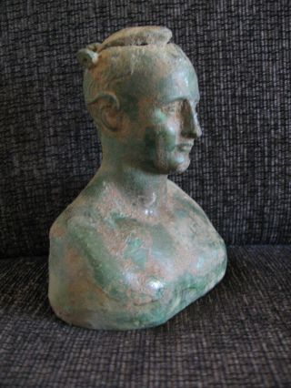 Balsamarium Ancient Roman Bronze Bust Of Patrician 1 - 3 Ct.  Ad From Sirmium 120 Mm