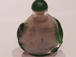 Antique Chinese Glass Overlay Snuff Bottle Late 19thc.  Inside Painting - Rare