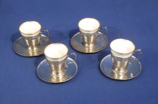 4 Vtg Antique Tiffany,  Co.  Sterling Silver Demitasse Cup,  Saucers Lenox Liners