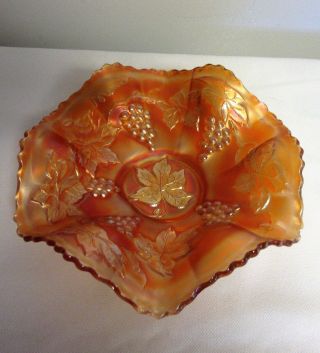 Antique Fenton Grape Leaf Marigold Carnival Glass Dish