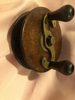 ANTIQUE WOOD AND BRASS Surf King FISHING REEL Vintage 2