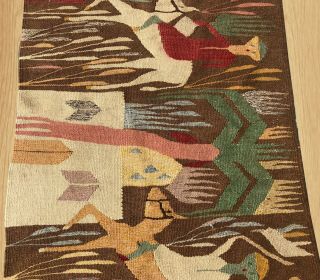 Authentic Hand Knotted Vintage Traditional Bulgaria Wool Kilim Area Rug 4 x 2 FT 5