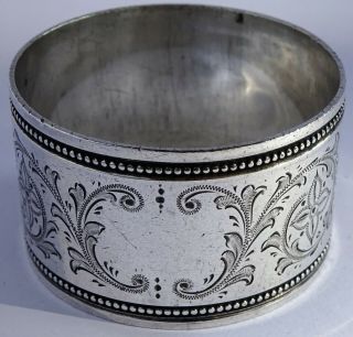 Fabulous Victorian Heavy Hand Chased Solid Sterling Silver Napkin Ring,  1895.  40g