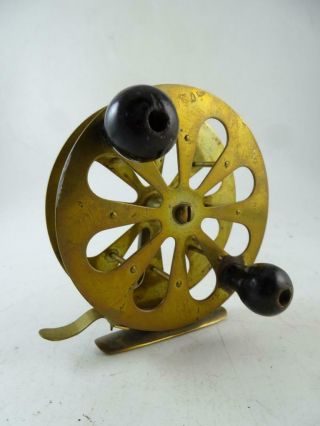 Antique 1800s Fishing Brass Fly Reel Patented 1886 Victorian Vintage 4.  5 " Wide