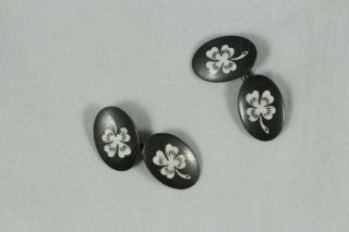Vintage Sterling Silver And Enamel Clover Mid - Century Cufflinks