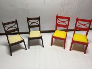Four Vtg Renwal Ideal Dollhouse Furniture Red Yellow Chair D53 K63 Brown Tan