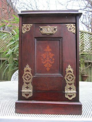 Old Antique Victorian Walnut Pendonium Cabinet With Brass Marquetry C1880
